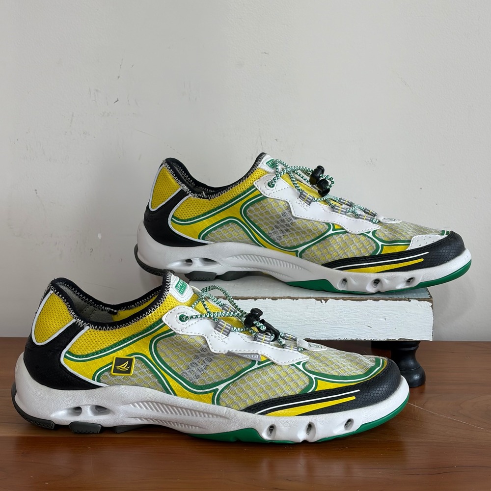 Sperry Top-Sider Mens Water Shoes Yellow Green Mesh Bungee Sneakers 9M‎ 10145532